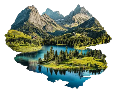 عکس دوربری منظره کوهستانی باشکوه با دریاچه ای آرام و دلنشین
