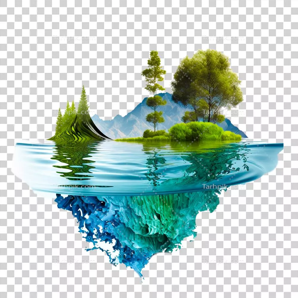 عکس دوربری تصویری زیبا از جزیره ای خیالی با هنر دیجیتال تولید شده توسط هوش مصنوعی
