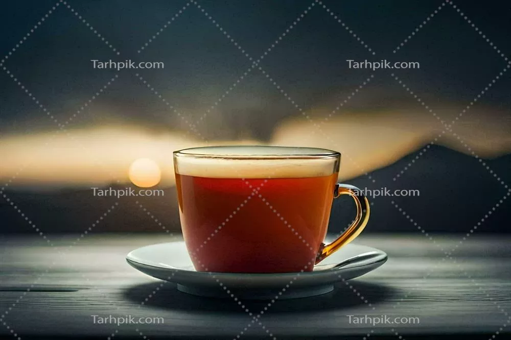 عکس یک فنجان چای داغ بر روی میز چوبی، خلق شده با هوش مصنوعی