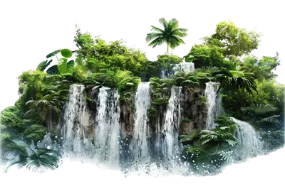عکس دوربری تصویری زیبا از طبیعت سرسبز و آبشارهای خروشان بر روی سنگ ها