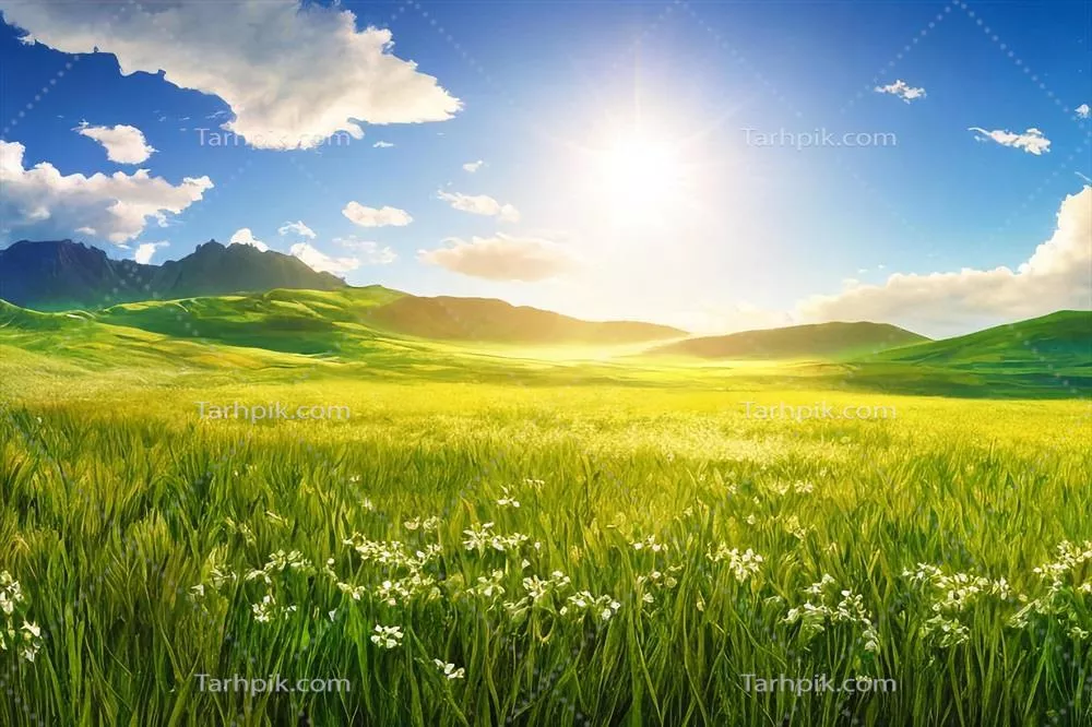 عکس منظره طبیعی از دشت سبز با طراحی هوش مصنوعی و زیبایی خیره کننده