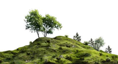 عکس دوربری درختی تنها بر روی تپه ای سبز و زیبا با پس زمینه شفاف