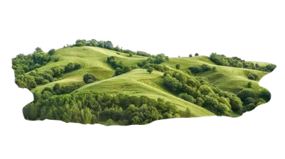 عکس دوربری مناظر سرسبز و آرام تپه های سبز در یک چشم انداز روستایی دلنشین