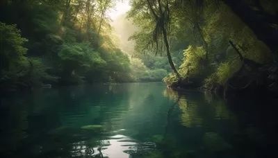منظره ای آرام و دلنشین از طبیعت که زیبایی اش در آب آرام منعکس می شود