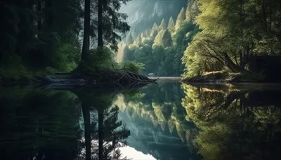 عکس مناظر طبیعی زیبا با درختان مخروطی در فضایی آرام و دلنشین