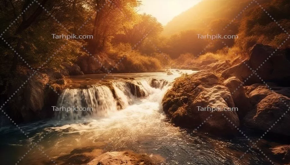 عکس منظره ای آرام از آب روان و سرسبزی طبیعی که با هوش مصنوعی ایجاد شده است