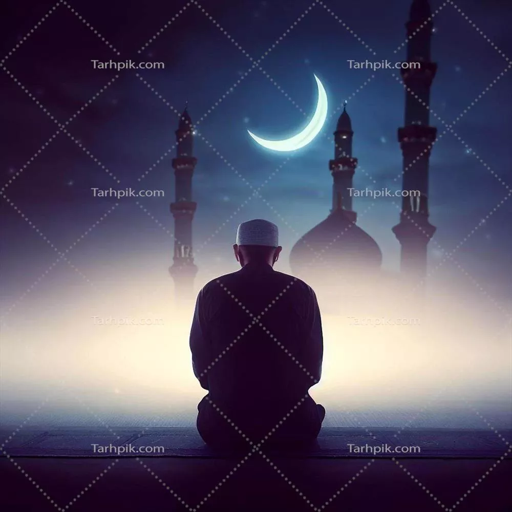 عکس تصویری زیبا از مسجد در ماه رمضان با چراغ های اسلامی و فضایی معنوی