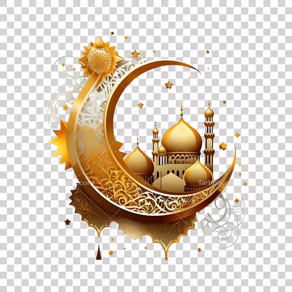 عکس دوربری چراغ آبی سه بعدی و ماه در ماه رمضان کریم با طراحی اسلامی