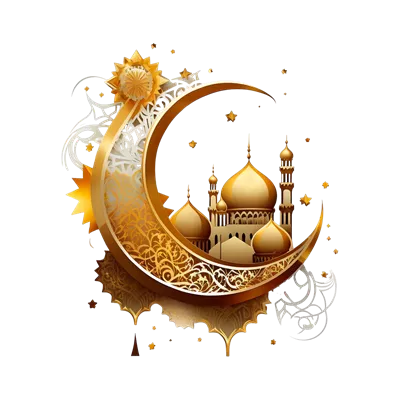عکس دوربری چراغ آبی سه بعدی و ماه در ماه رمضان کریم با طراحی اسلامی