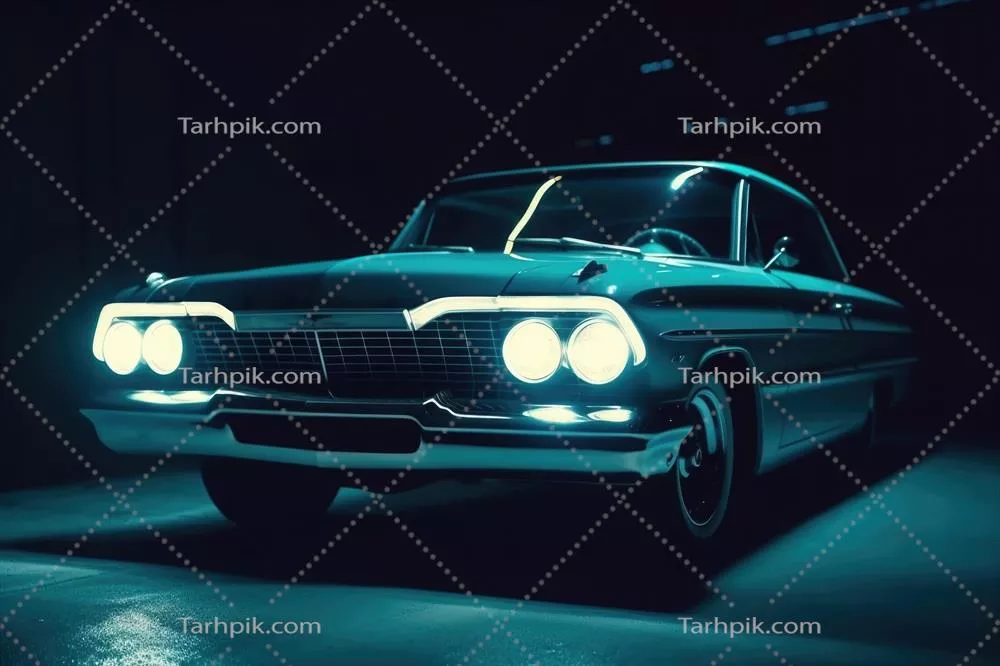 عکس خودروی کلاسیک و قدیمی با نورپردازی زیبا در شب