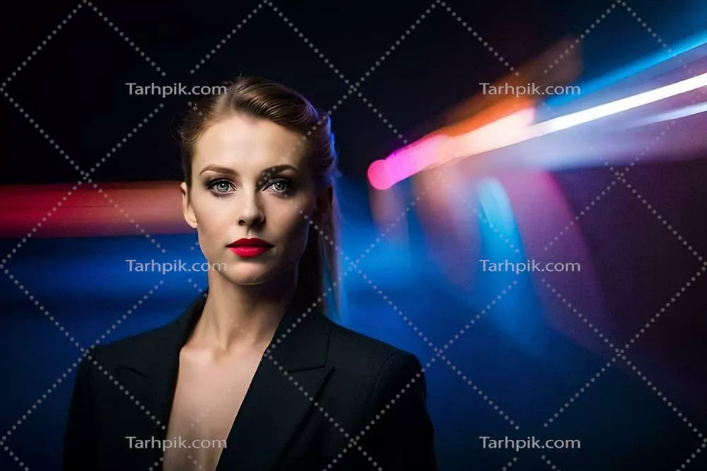 عکس زنی با کت و شلوار و رژ لب قرمز: تصویرسازی هوش مصنوعی