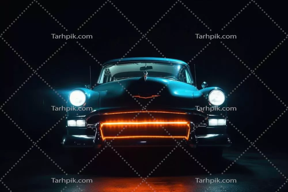 عکس خودروی کلاسیک و قدیمی با نورپردازی زیبا در شب