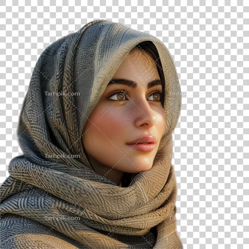 عکس دوربری دختر مسلمان با حجاب در حالتی شاد بر روی پس زمینه شفاف