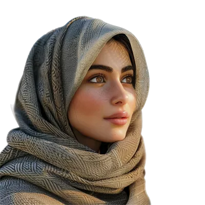 عکس دوربری دختر مسلمان با حجاب در حالتی شاد بر روی پس زمینه شفاف