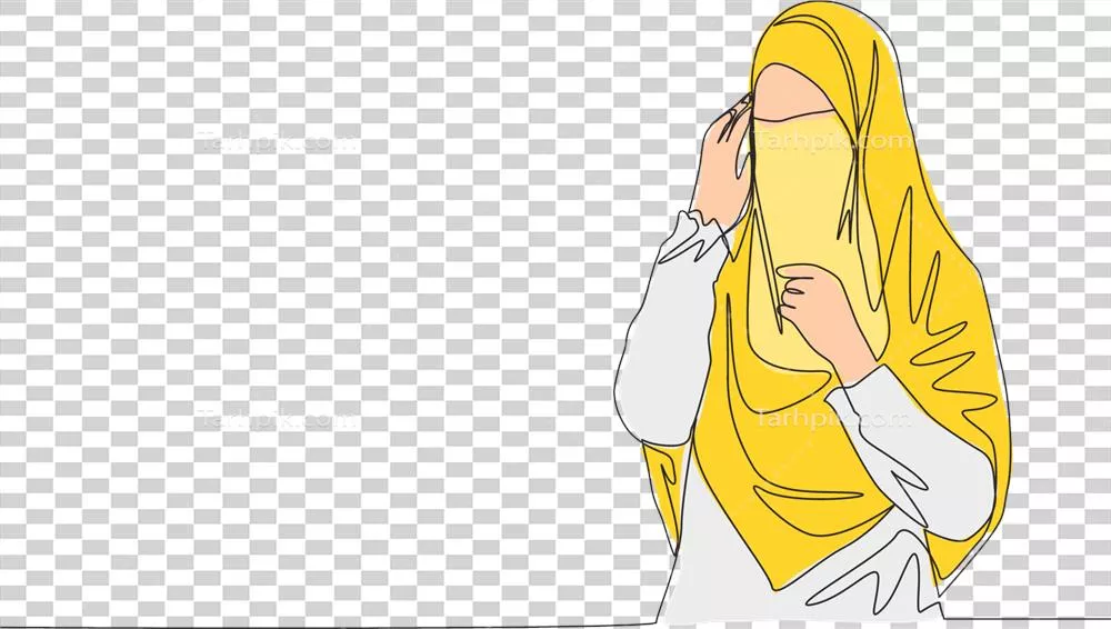 عکس دوربری طراحی خطی پیوسته از یک زن مسلمان سعودی خوشحال و زیبا با حجاب