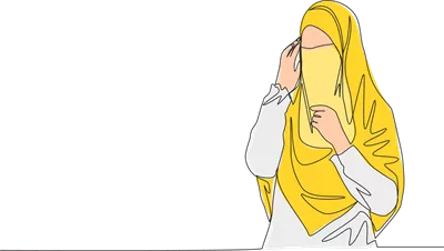 عکس دوربری طراحی خطی پیوسته از یک زن مسلمان سعودی خوشحال و زیبا با حجاب