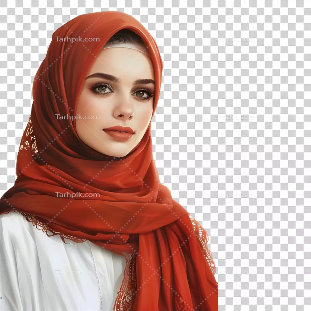 عکس دوربری تصویری زیبا از دختر مسلمان با حجاب در پس زمینه شفاف