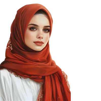عکس دوربری تصویری زیبا از دختر مسلمان با حجاب در پس زمینه شفاف
