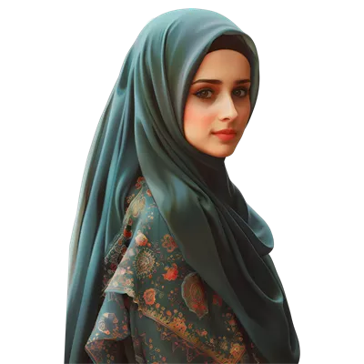 عکس دوربری تصویری زیبا از یک دختر مسلمان با حجاب در پس زمینه شفاف