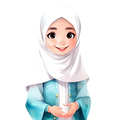 عکس دوربری پرتره نیمه بدن دختر بچه مسلمان با حجاب در حال لبخند زدن