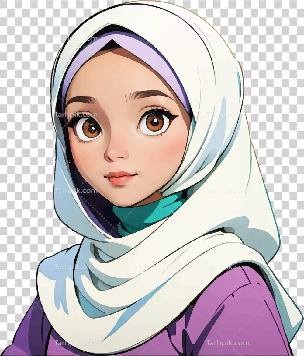 عکس دوربری تصویری جذاب از یک دختر با حجاب در سبک کارتونی و هنری