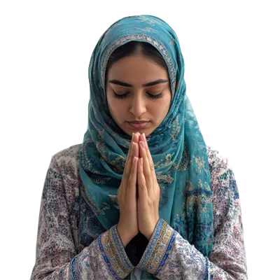 عکس دوربری زنی جوان در حال دعا کردن در فضایی آرام و دلنشین