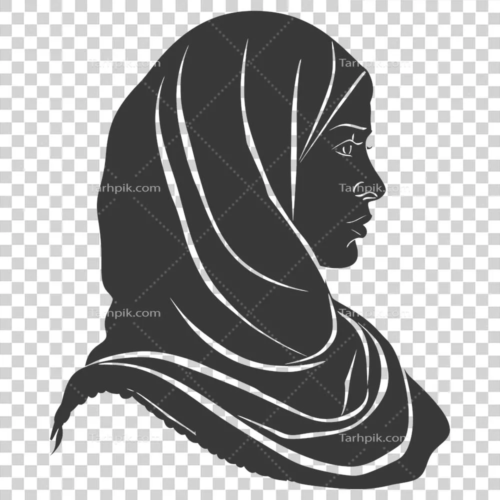 عکس دوربری تصویر سیاه و سفید از سر زنان با حجاب در حالت سیلوئت
