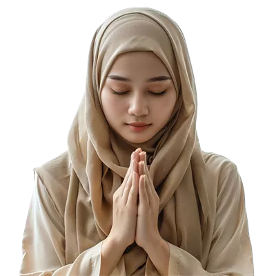 عکس دوربری زنی با شال قهوه ای در حال دعا و نیایش در فضای معنوی