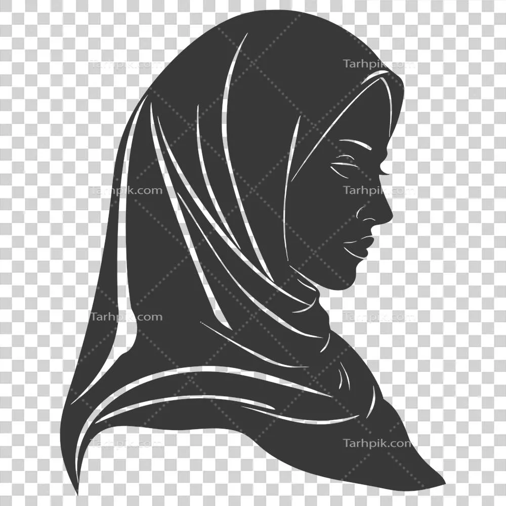 عکس دوربری تصویر سیاه و سفید از سر زنان با حجاب در حالت سیلوئت