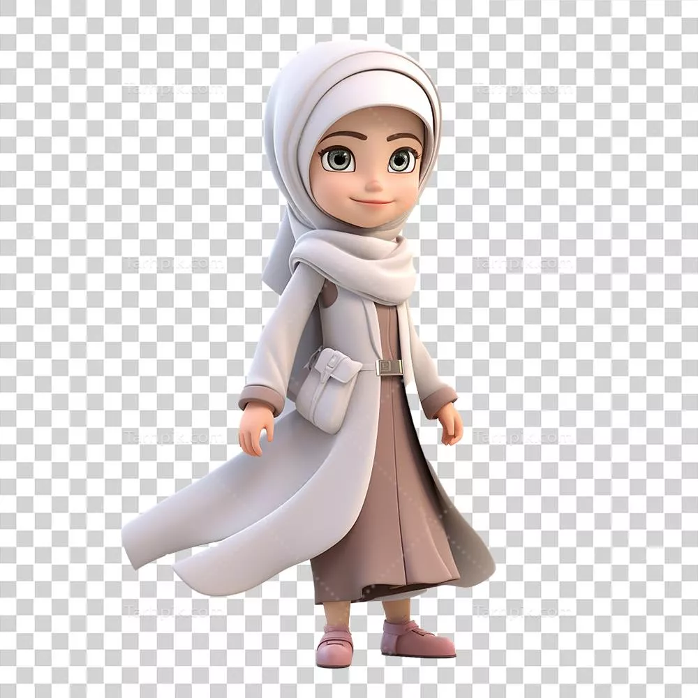 عکس دوربری دختر مسلمان با حجاب در پس زمینه شفاف به صورت هنری طراحی شده است
