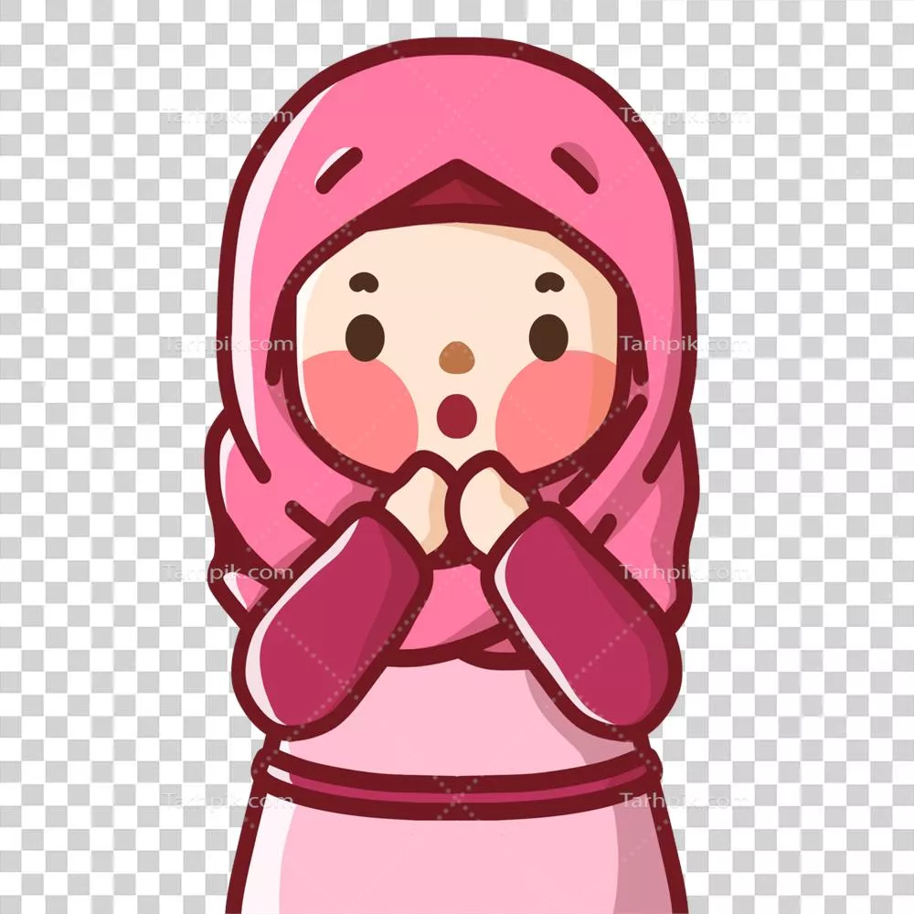 عکس دوربری دختر مسلمان کارتونی با حجاب صورتی در طراحی زیبا و جذاب