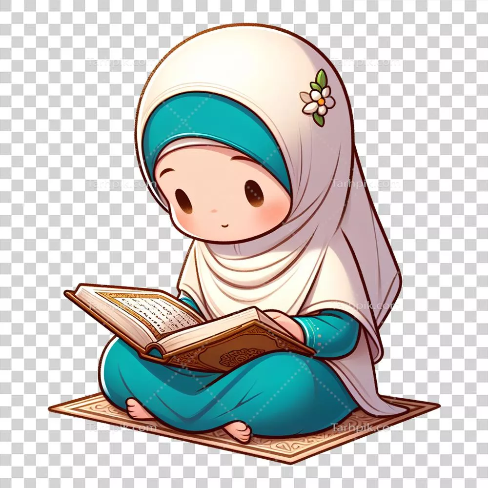 عکس دوربری دختر مسلمان در حال مطالعه قرآن به سبک کارتونی و جذاب