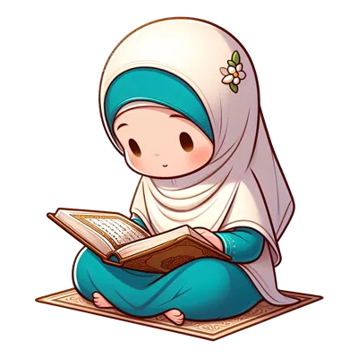 عکس دوربری دختر مسلمان در حال مطالعه قرآن به سبک کارتونی و جذاب