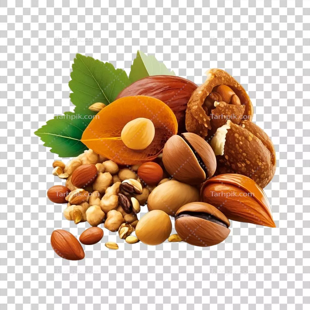 عکس دوربری مجموعه ای از مغز بادام های خوشمزه و تازه برای لذت بردن