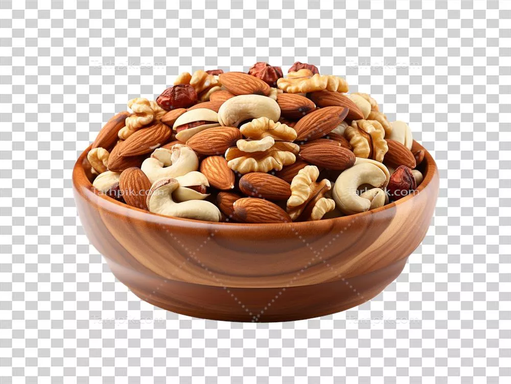 عکس دوربری تصویری زیبا از یک کاسه آجیل با طراحی هوش مصنوعی