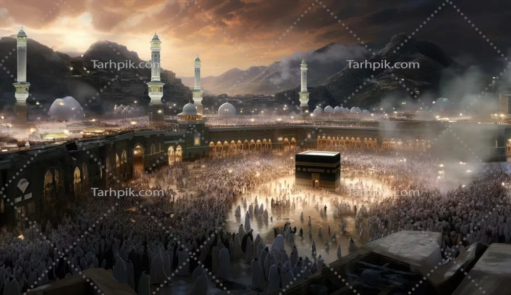 عکس نمازگزاران مسلمان در یک مکان مقدس و تاریخی در حال عبادت