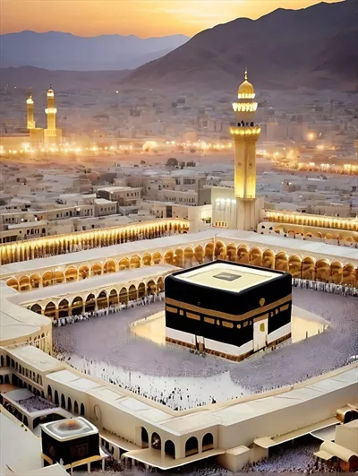 عکس تصویری جذاب از نورانی شدن کعبه در ماه رمضان در مکه