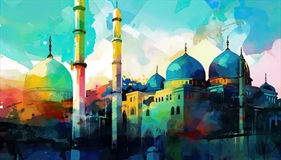 عکس طراحی کارت تبریک ولادت پیامبر با خطاطی اسلامی و رنگ های آبی و طلایی