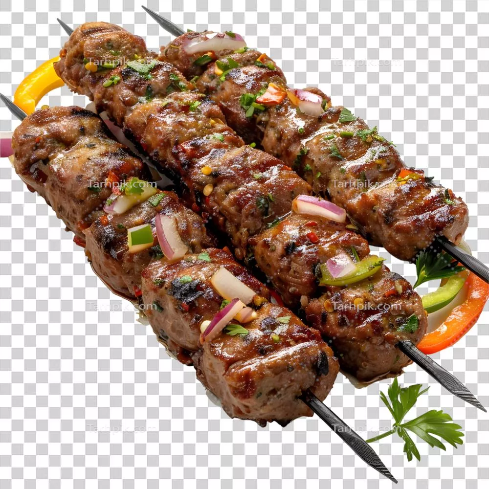 عکس دوربری تصویری زیبا از کباب گوساله کبابی با کیفیت بالا و پس زمینه شفاف
