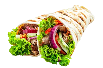 عکس دوربری کباب دونر تازه با سبزیجات خوشمزه و رنگارنگ برای لذت بیشتر