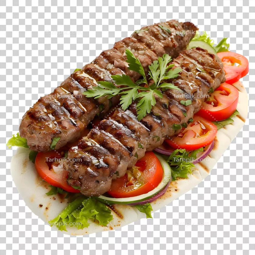 عکس دوربری تصویری زیبا و واقع گرایانه از کباب گوساله کبابی در پس زمینه شفاف