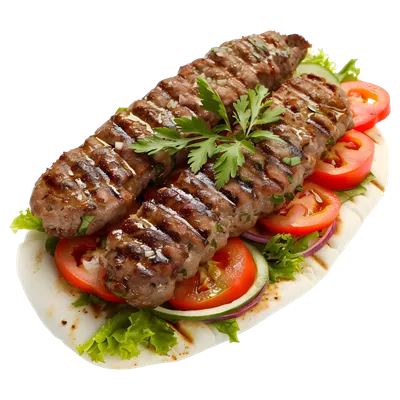 عکس دوربری تصویری زیبا و واقع گرایانه از کباب گوساله کبابی در پس زمینه شفاف
