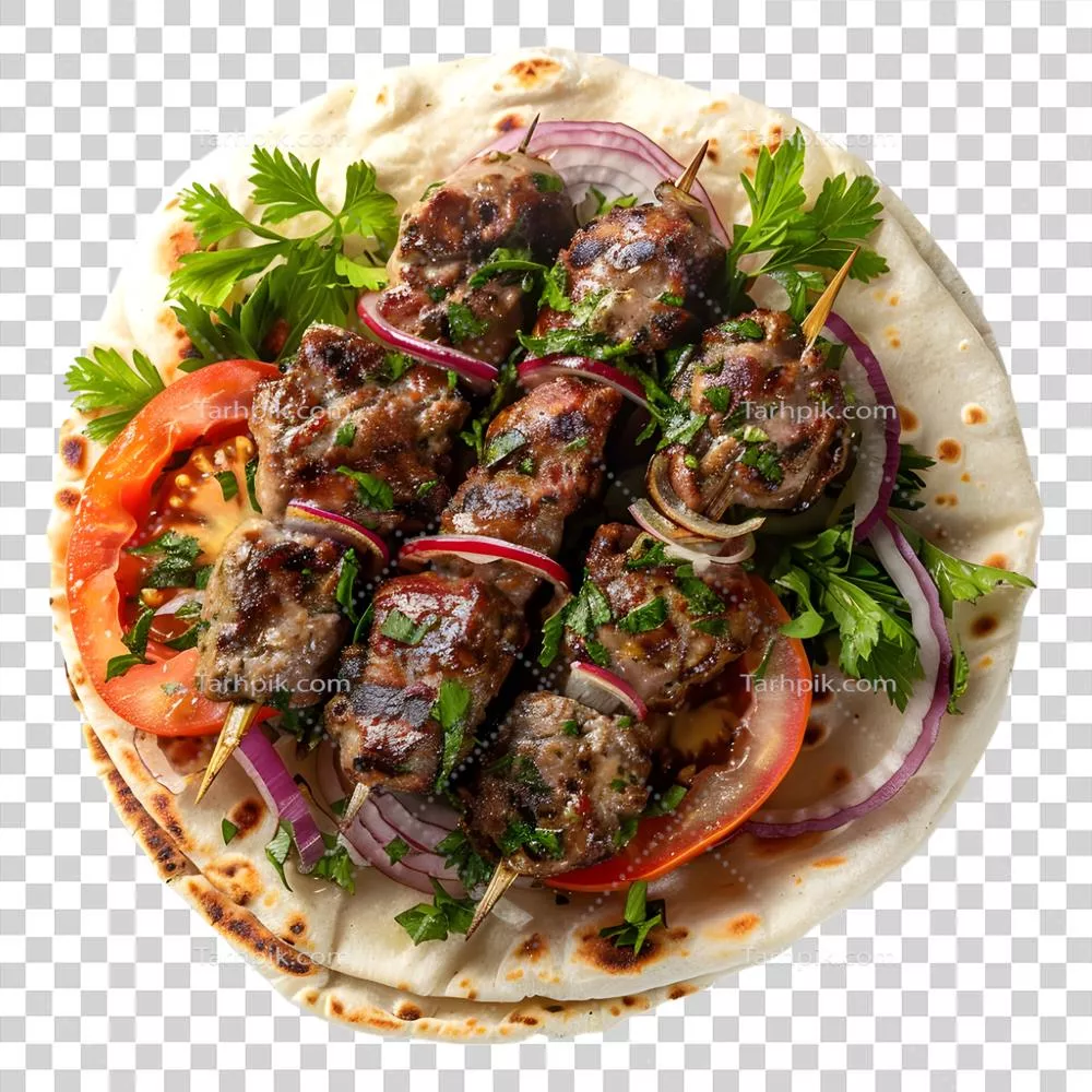 عکس دوربری تصویری زیبا و واقع گرایانه از کباب گوساله کبابی با پس زمینه شفاف