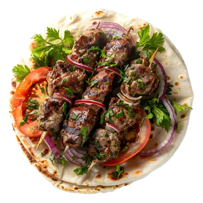 عکس دوربری تصویری زیبا و واقع گرایانه از کباب گوساله کبابی با پس زمینه شفاف
