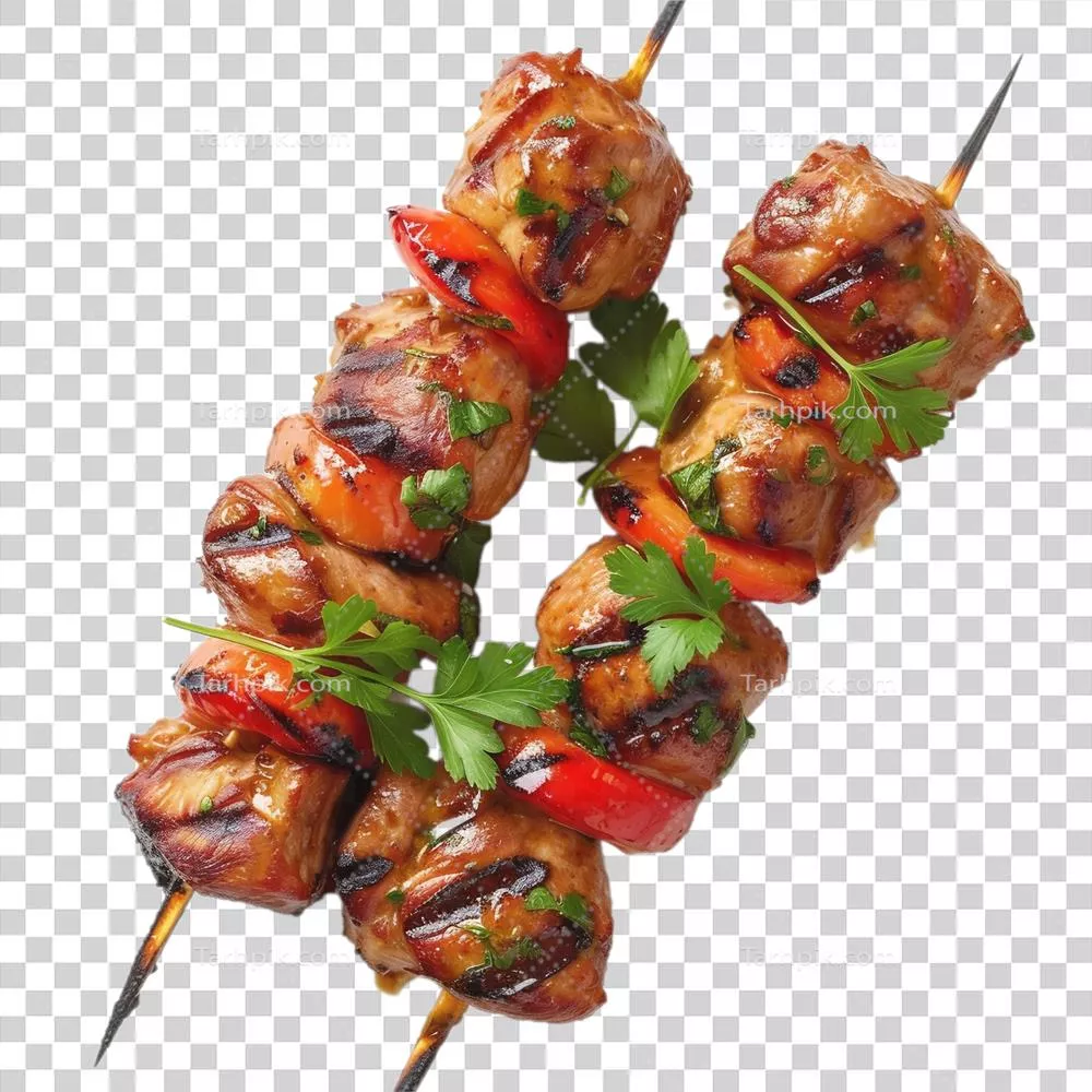 عکس دوربری سیخ کباب مرغ با سبزیجات تازه و طعم لذیذ در کنار هم