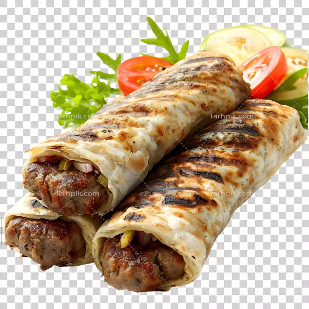 عکس دوربری تصویری زیبا و واقع گرایانه از کباب گوساله کبابی با پس زمینه شفاف