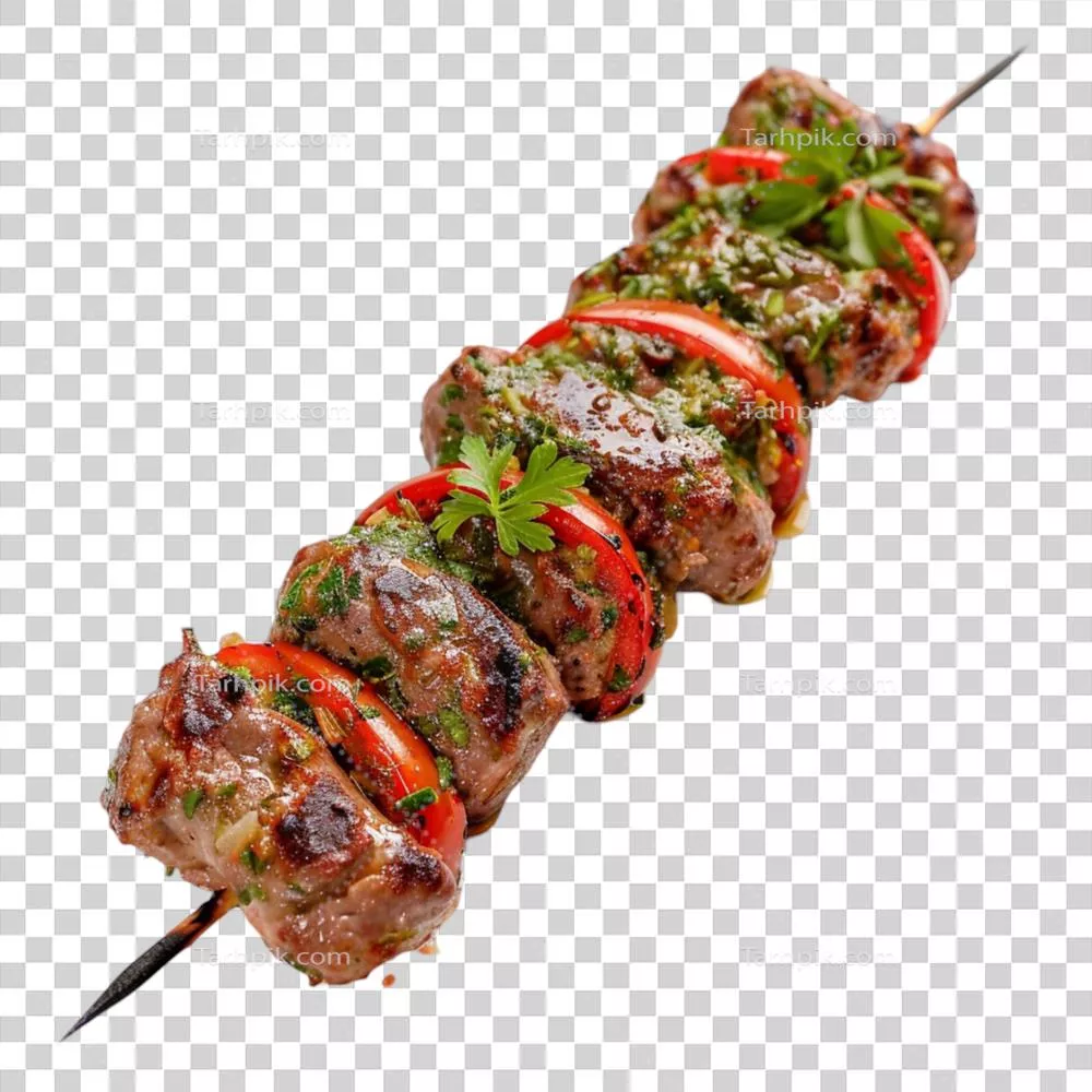 عکس دوربری سیخ کباب لذیذ با گوشت تازه و طعم بی نظیر در پس زمینه شفاف