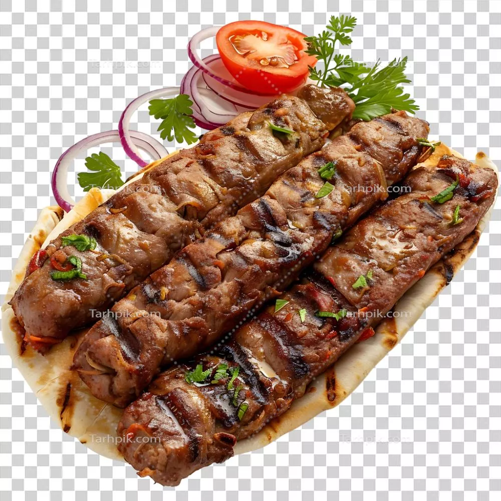 عکس دوربری تصویری زیبا از کباب گوساله کبابی با کیفیت بالا و پس زمینه شفاف