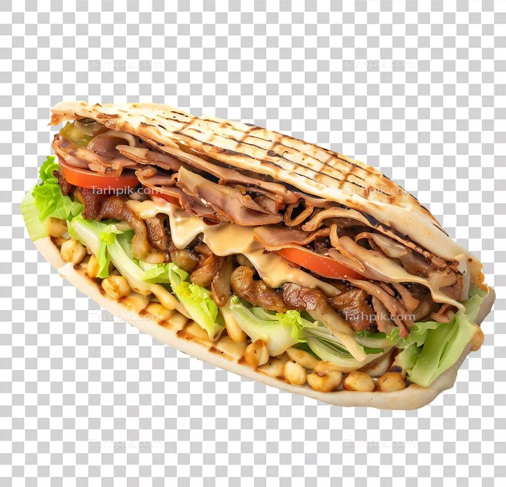 عکس دوربری کباب مرغ و سبزیجات در نان ترتیلا: طعمی لذیذ و سالم