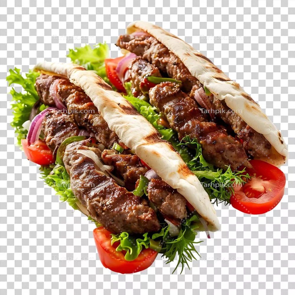 عکس دوربری تصویری زیبا و واقع گرایانه از کباب گوساله کبابی با پس زمینه شفاف